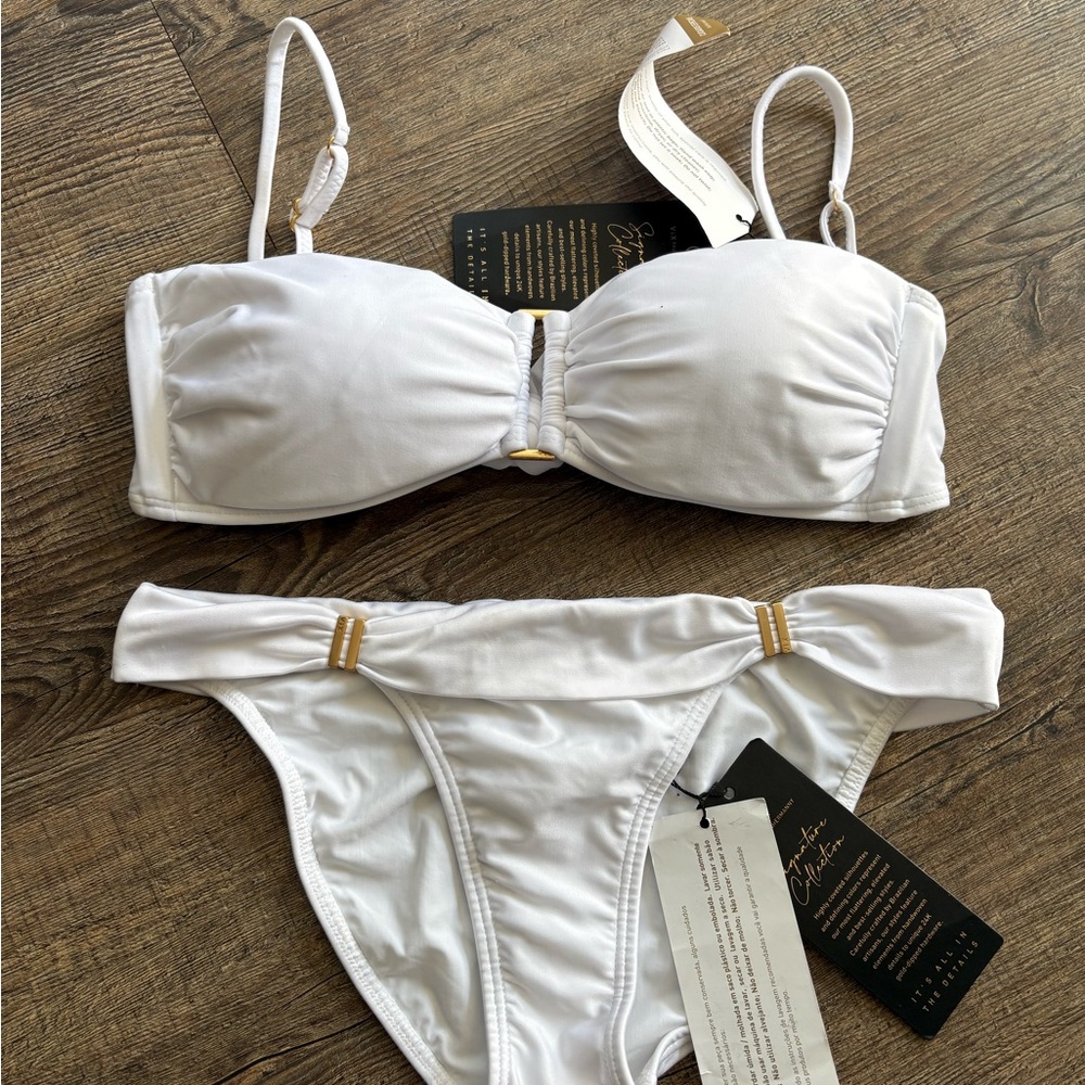 Vix White Bandeau Bikini Top and Bia Bikini Bottom Full coverage